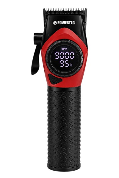 Powertec TR-5100 9000 RPM Dijital Ekran Şarjlı Berber Tipi Clipper Kırmızı Profesyonel Saç Tıraş Makinesi