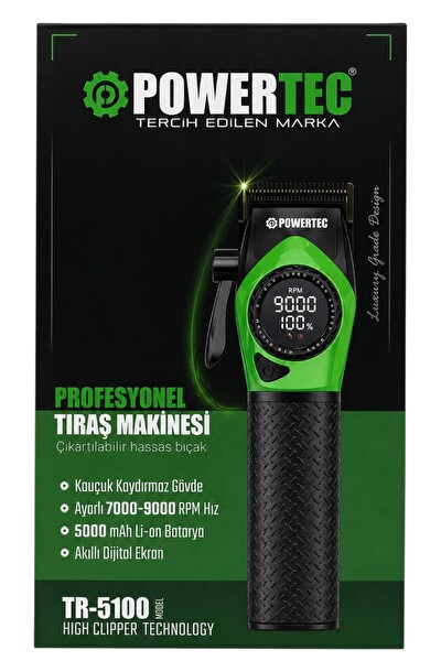 Powertec TR-5100 9000 RPM Dijital Ekran Şarjlı Berber Tipi Clipper Kırmızı Profesyonel Saç Tıraş Makinesi