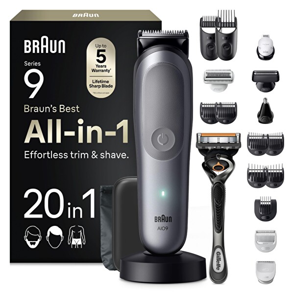 Braun AIO9500 Hepsi Bir Arada Seri 9 ProBlade BodyGentle Modu 20’si 1 Arada Tıraş Kiti