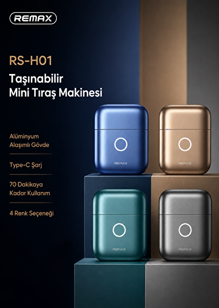Remax RS-H01 Taşınabilir Şarjlı Su Geçirmez Metal Gövdeli Mini Erkek Sakal Tıraş Makinesi Mavi