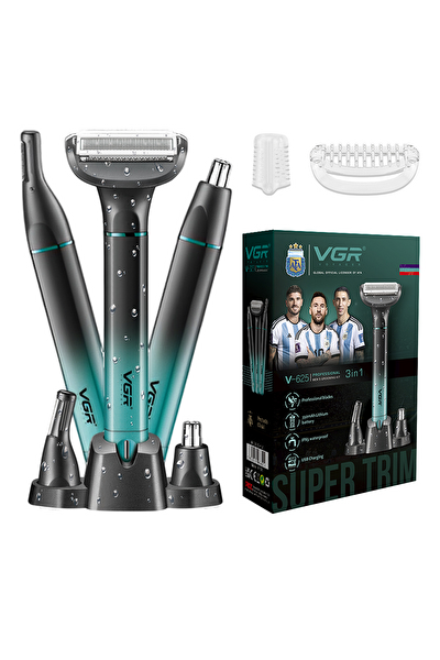 VGR V-625 Su Geçirmez Vücut ve Burun Tüyü Alma Tıraş Makinesi 3 Başlıklı Bakım Kiti