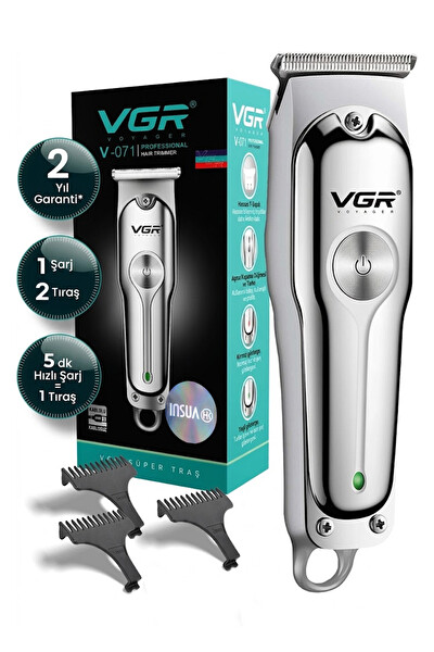 VGR V-071 Profesyonel Paslanmaz Çelik T Bıçak Gümüş Metal Saç Sakal ve Ense Çizim Makinesi