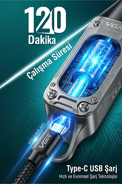 VGR V-071 Profesyonel Paslanmaz Çelik T Bıçak Gümüş Metal Saç Sakal ve Ense Çizim Makinesi