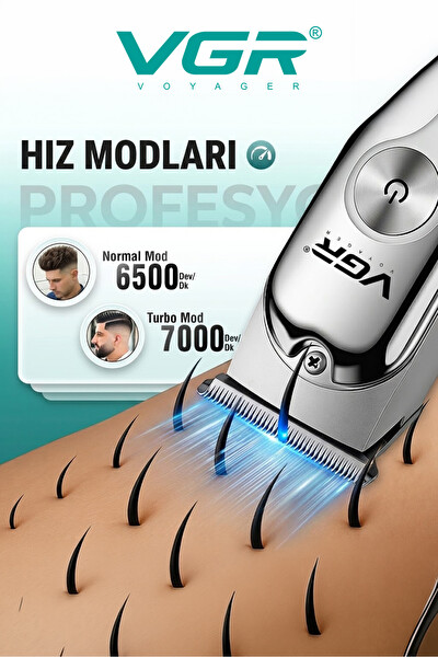 VGR V-071 Profesyonel Paslanmaz Çelik T Bıçak Gümüş Metal Saç Sakal ve Ense Çizim Makinesi