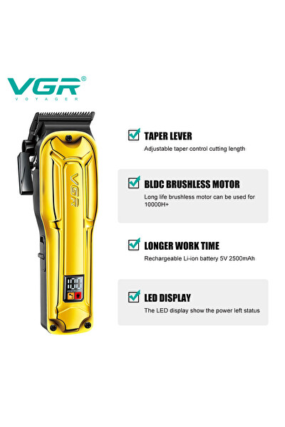VGR V-138 Profesyonel Şarjlı Saç ve Sakal Tıraş Makinesi LCD Ekranlı Metal Kasa