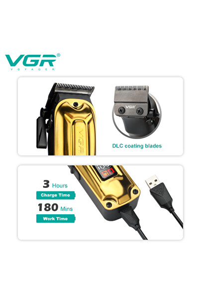 VGR V-138 Profesyonel Şarjlı Saç ve Sakal Tıraş Makinesi LCD Ekranlı Metal Kasa