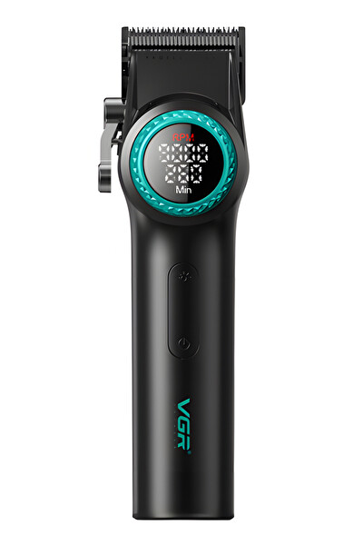 VGR V-001 9000 RPM Dijital LED Ekran 10 Taraklı Şarj Standlı Profesyonel Saç ve Sakal Kesme Makinesi Seti Siyah
