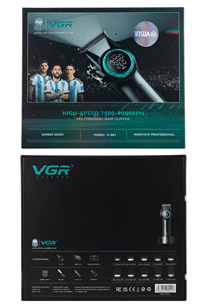 VGR V-001 9000 RPM Dijital LED Ekran 10 Taraklı Şarj Standlı Profesyonel Saç ve Sakal Kesme Makinesi Seti Kırmızı