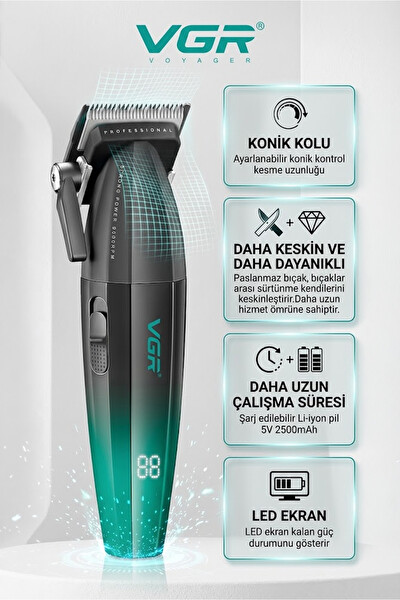 VGR V-003 9000 RPM Vektör Motorlu DLC Bıçaklı Profesyonel Şarjlı Saç Kesme Makinesi
