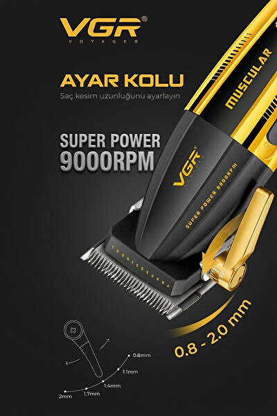 VGR V-285 9000 RPM DLC Bıçak Saç Tıraş Makinesi Sarı