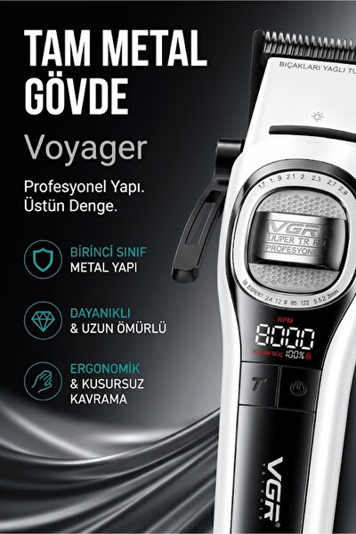 VGR V-888C Profesyonel Saç Sakal Kesme Tıraş Makinesi - Outer Rotor BLDC Motor Seramik Bıçak Clipper - Beyaz