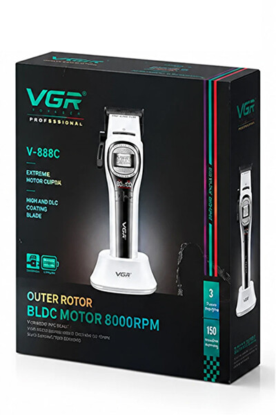 VGR V-888C Profesyonel Saç Sakal Kesme Tıraş Makinesi - Outer Rotor BLDC Motor Seramik Bıçak Clipper - Beyaz