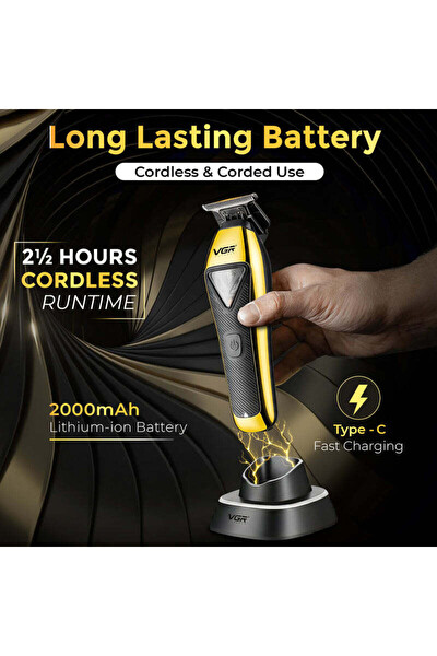 VGR V-994 Vektör Motorlu 8000-10000 RPM DLC Bıçaklı Metal Şarjlı Saç ve Sakal Tıraş Makinesi Sarı