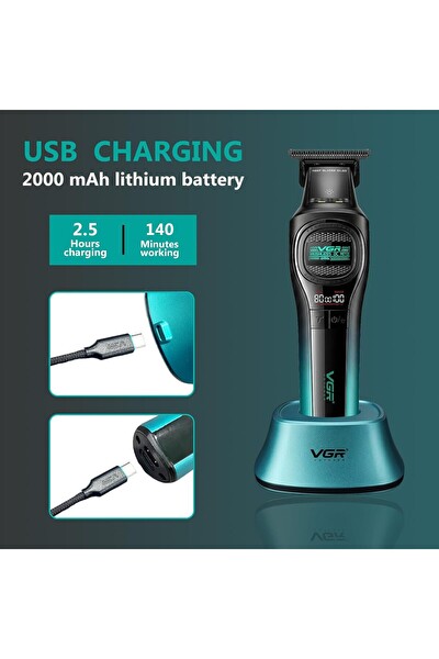 VGR Şarjlı Tıraş Makinesi V-888T - 8000 RPM BLDC Motor DLC T Bıçak - Yeşil