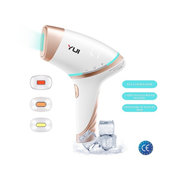 Yui IPLV15 Pro Vücut Yüz Bikini Başlıklı Ağrısız Otomatik ve Manuel Atım Buz Lazer Epilasyon Cihazı - Beyaz
