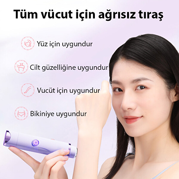 Ezere Koltuk Altı,Burun,Kaş Kılları ve Özel Bölgeler Çift Başlı Epilasyon Cihazı - Mor