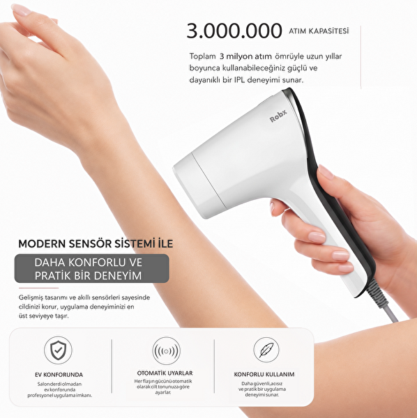 Robx A05 IPL 3 Milyon Atım 3 Başlık Akıllı Cilt Tanıma En Hızlı Seri Atım Buz Soğutma Epilasyon Cihazı