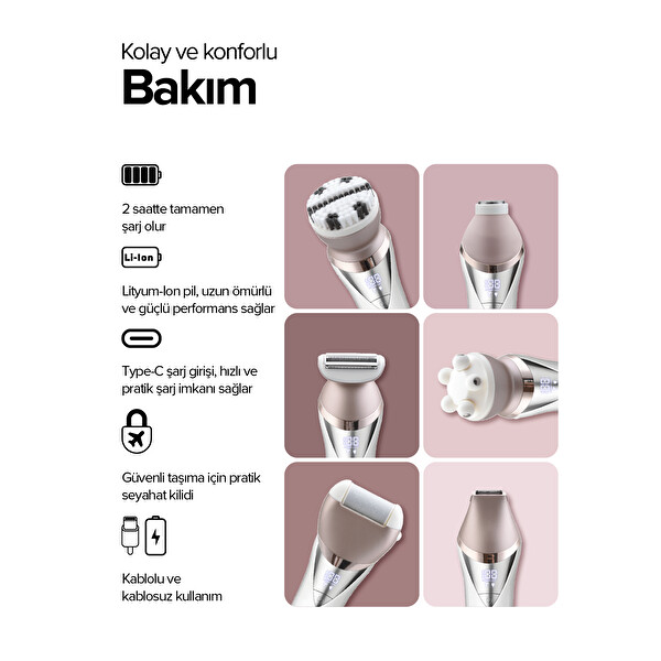 Bester EP7100 Sessiz Güçlü Motor Hassas Ciltler İçin Şarjlı Epilasyon Cihazı