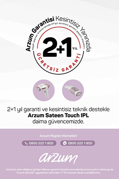 Arzum AR5176 Sateen Touch Soğutma Fonksiyonlu 5 Yoğunluk Ayarı IPL Lazer Epilasyon Cihazı