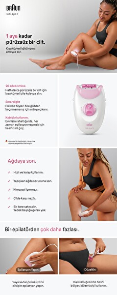Braun Silk·épil 3 Kalıcı Pürüzsüz Kablolu Epilatör Cilt 3-202
