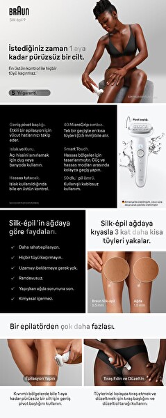 Braun Silk-épil 9 Epilatör Islak ve Kuru Kalıcı Pürüzsüz Cilt 9-030