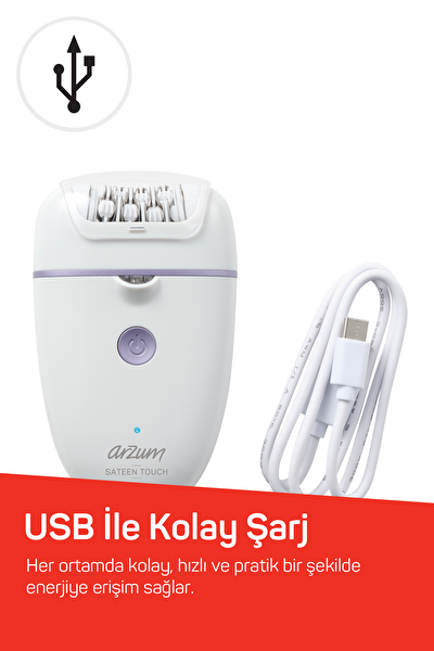 Arzum AR5173 Sateen Touch Şarjlı Epilasyon Cihazı Beyaz
