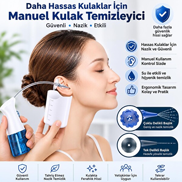 Valkyrie Kulak Temizleme Seti 30 Başlıklı Manuel Kulak Yıkama Cihazı Su Spreyli Kulak Kiri Temizleyici