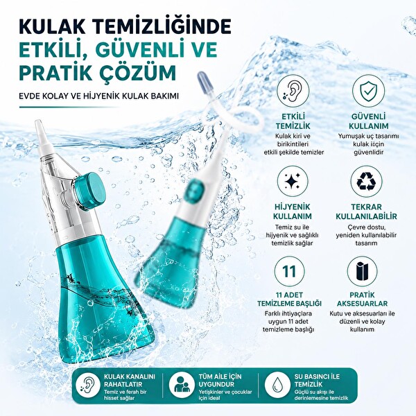 Valkyrie Basınçlı Kulak Temizleme Kiti 11 Uçlu Kulak İrrigasyon Cihazı Ev Tipi Kulak Yıkama Seti