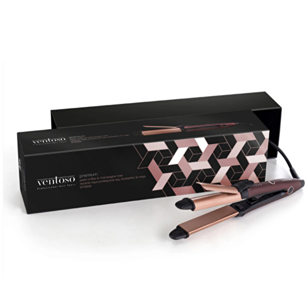 Ventoso Premium Seramik Kaplı Profesyonel Saç Düzleştirici ve Maşa + Isıya Dayanıklı Maşa Eldiveni