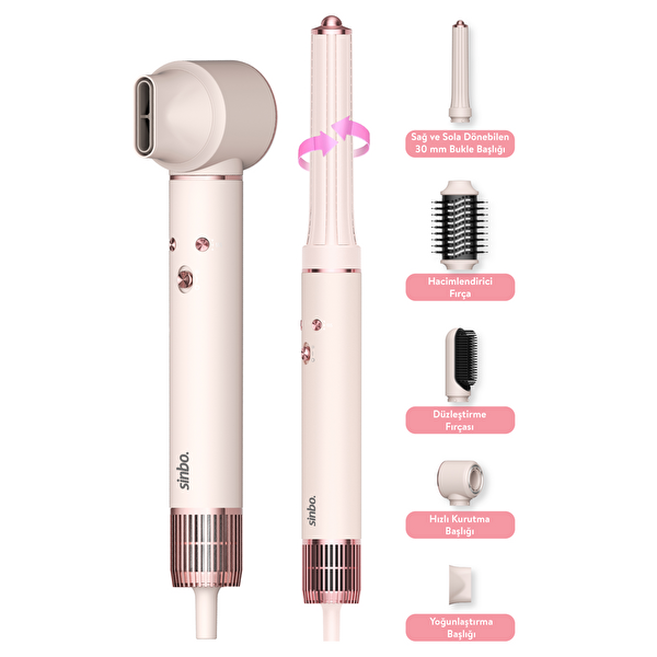 Sinbo Pro Compact SHD-1719 Uzun Multi-Styler Hava Üfleme 5'i 1 Arada Saç Şekillendirici Bldc Motor