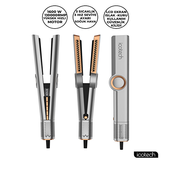 Icotech HS50 Pro Gri Airflow Saç Düzleştirici - Saç Şekillendirici - Saç Maşası