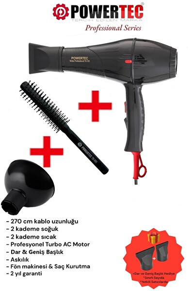 Powertec TR-701 Fön Makinesi - Vigo Başlık - Fön Fırçası