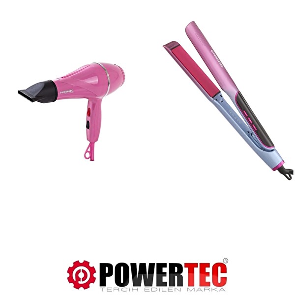Powertec TR-501 Profesyonel Pembe Renkli Fön - TR-2830 IonTech Saç Düzleştirici