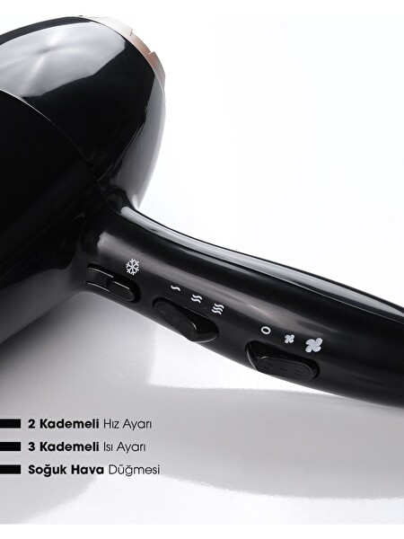 PiranTech KS224 Profesyonel Fön Makinesi Saç Kurutma - Hız ve Isı Ayarlı