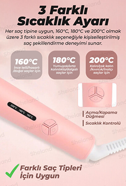 Sheland Pro 2'si 1 Arada Seramik Otomatik Saç Maşası ve Saç Düzleştirici
