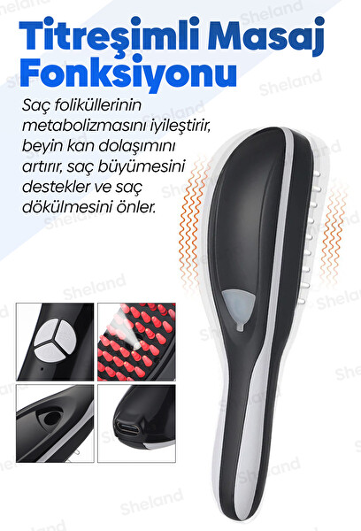 Sheland Buharlı Titreşimli ve Kırmızı Mavi Işık Terapili Kafa ve Saç Bakım Tarağı