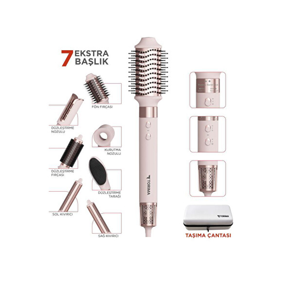 Torima THD-01 Pembe 7 in 1 Hava Üflemeli Saç Şekillendirici Airwrap Compact Saç Kurutma Fön Makinesi