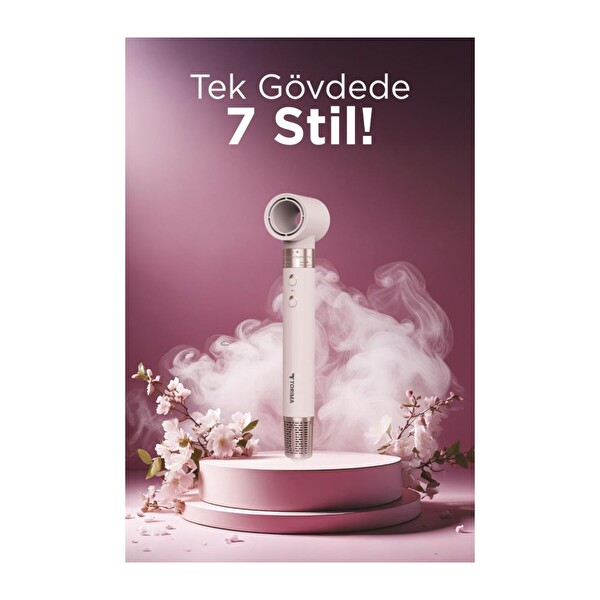 Torima THD-01 Pembe 7 in 1 Hava Üflemeli Saç Şekillendirici Airwrap Compact Saç Kurutma Fön Makinesi