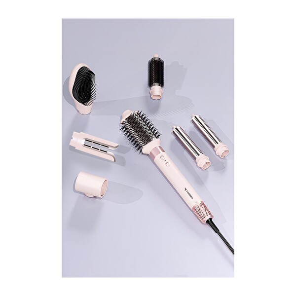 Torima THD-01 Pembe 7 in 1 Hava Üflemeli Saç Şekillendirici Airwrap Compact Saç Kurutma Fön Makinesi
