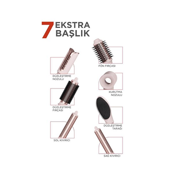 Torima THD-01 Pembe 7 in 1 Hava Üflemeli Saç Şekillendirici Airwrap Compact Saç Kurutma Fön Makinesi