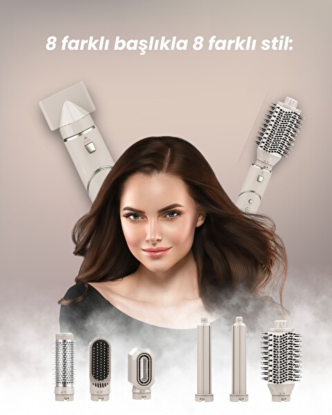 Mieco Aria 8'i 1 Arada İyon Özellikli Saç Kurutma Ve Şekillendirme Seti Şampanya