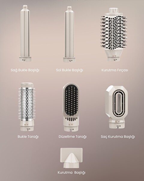 Mieco Aria 8'i 1 Arada İyon Özellikli Saç Kurutma Ve Şekillendirme Seti Şampanya