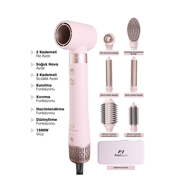 PiranTech KS-611 Airbreeze 6 Başlıklı Saç Şekillendirme Ve Kurutma Seti