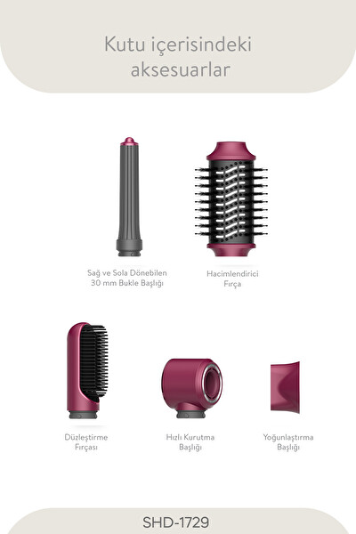 Sinbo Pro Compact SHD-1729 Uzun Multi-Styler 5in1 BLDC Hava Üflemeli Saç Şekillendirici Royal Gilded Red