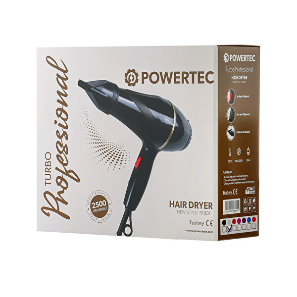Powertec TR-501 Vigo Başlıklı 2500 W Profesyonel Fön Saç Kurutma Makinesi - Mavi