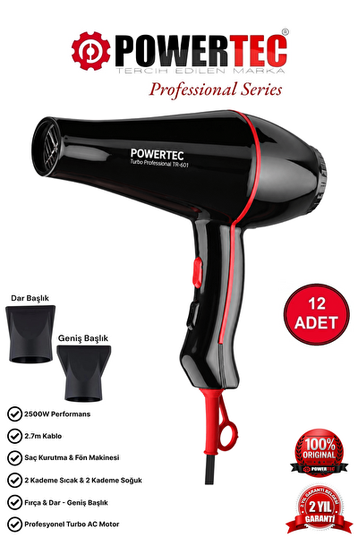 Powertec TR-601 Profesyonel Fön Makinesi 12 Adet