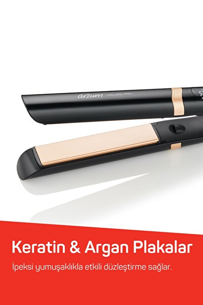 Arzum AR5184 Volume Pro Keratin ve Argan Yağlı Plaka İyon Teknolojisi İnce Plakalı Saç Düzleştirici Siyah