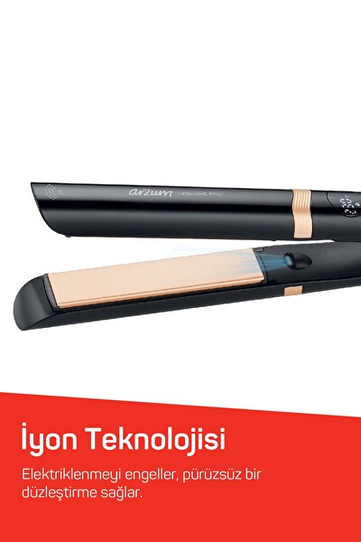 Arzum AR5184 Volume Pro Keratin ve Argan Yağlı Plaka İyon Teknolojisi İnce Plakalı Saç Düzleştirici Siyah