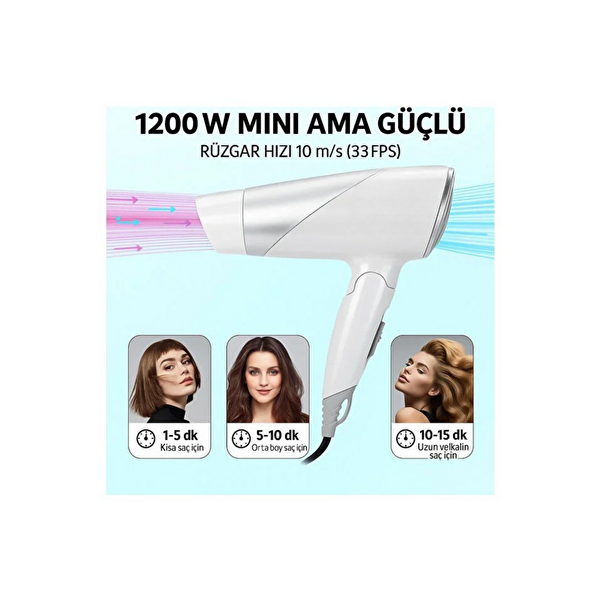 Hzl Store HC-123 1200W Beyaz Hızlı Kurutma Saç Kurutma Makinesi