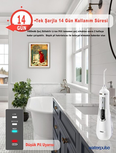 Waterpulse WP-V500-W Taşınabilir Şarjlı Masajlı Diş Protez Bakım Ve Ağız Duşu